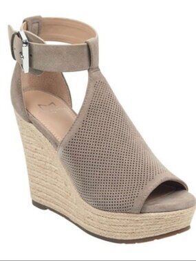 Marc Fisher Allison Perforated Espadrille Taupe Wedge Sandals